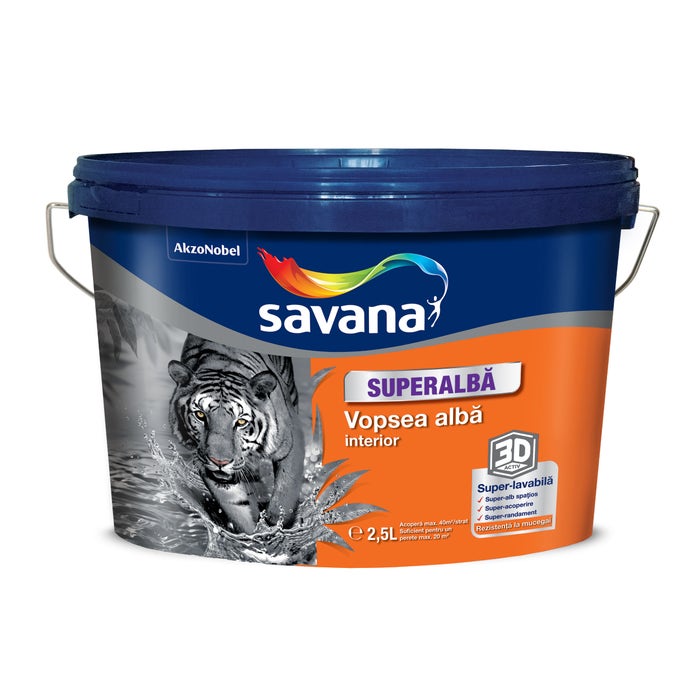 SAVANA VOPSEA LAVABILA SUPER ALBA 2.5L