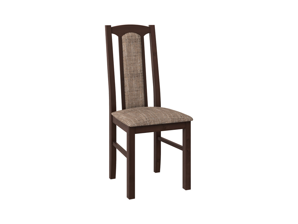 Set masa extensibila Kan 100x135 cm, lemn masiv, culoare nuc, blat din mdf cu 6 scaune tapitate S-37 Boss7 o2, stofa