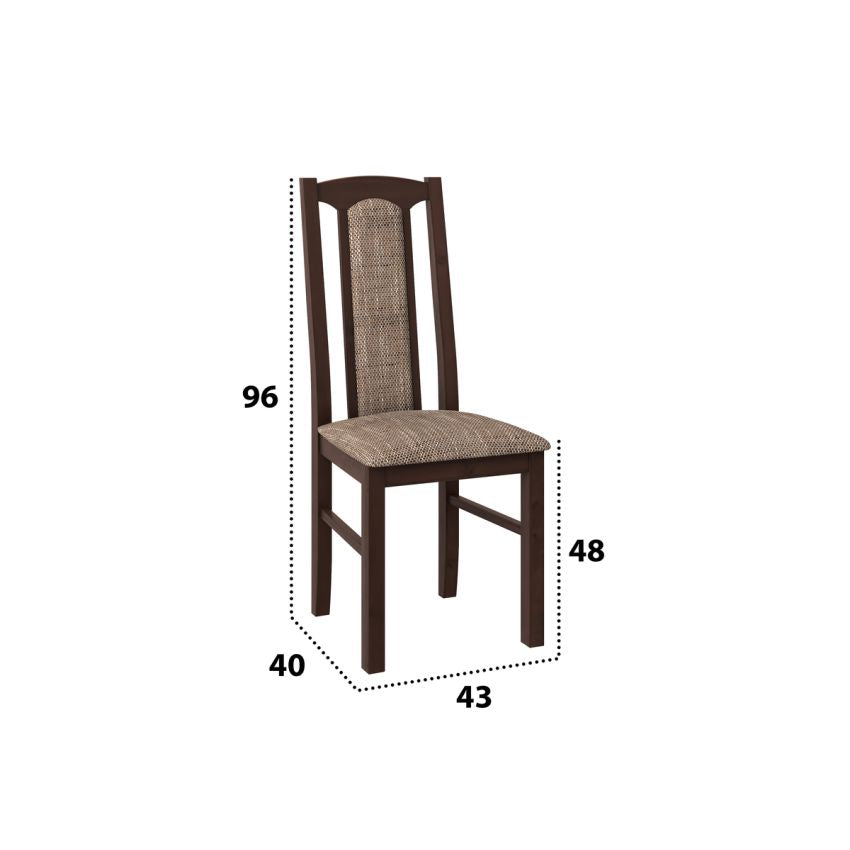 Set masa extensibila Kan 100x135 cm, lemn masiv, culoare nuc, blat din mdf cu 6 scaune tapitate S-37 Boss7 o2, stofa