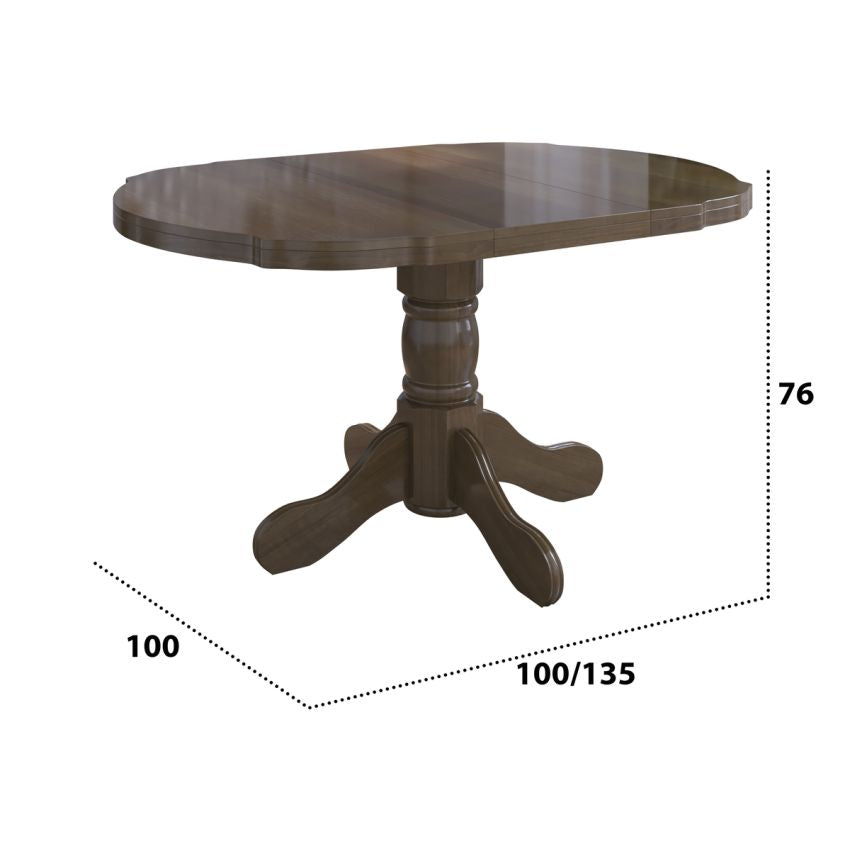 Set masa extensibila Kan 100x135 cm, lemn masiv, culoare nuc, blat din mdf cu 6 scaune tapitate S-37 Boss7 o2, stofa