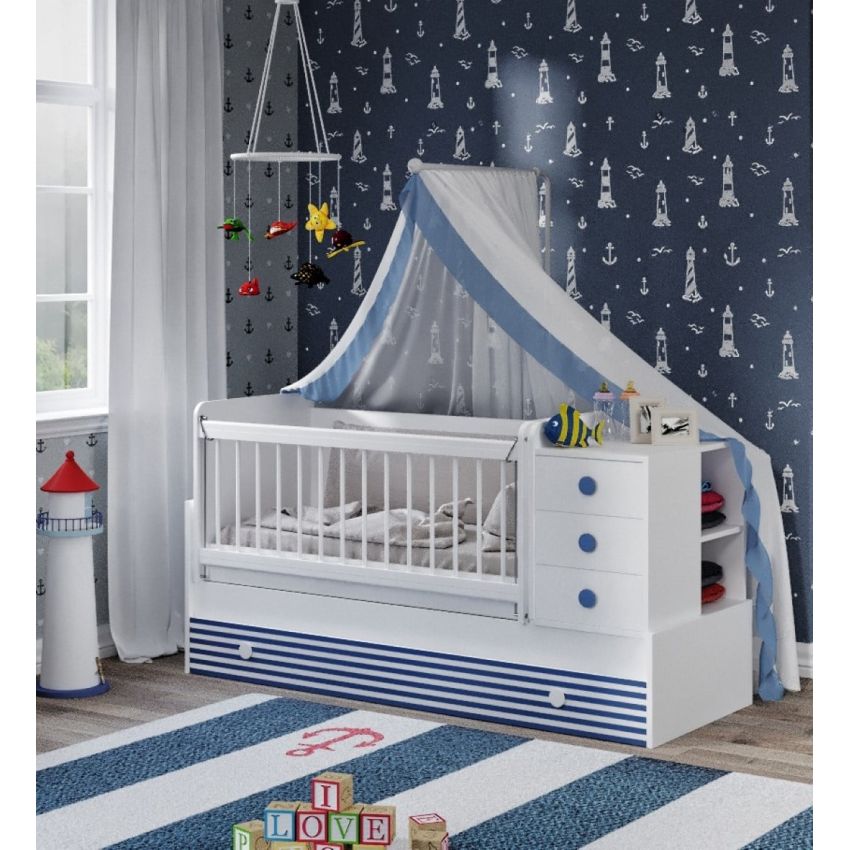 Dormitor tineret, Aqua marine, Alb Albastru, MDF