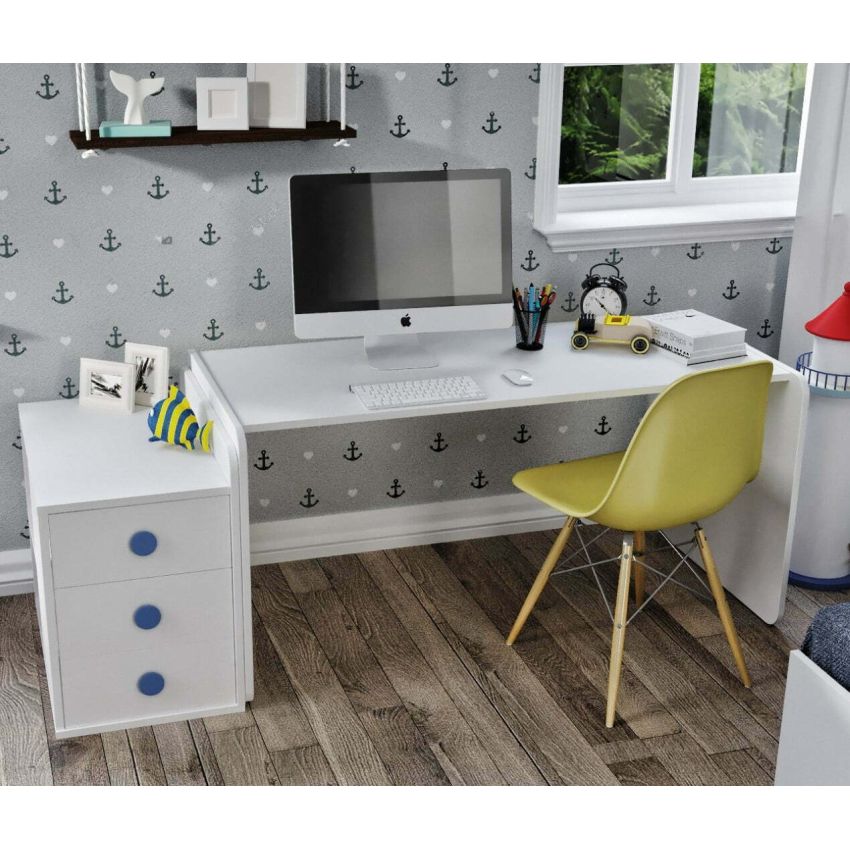 Dormitor tineret, Aqua marine, Alb Albastru, MDF