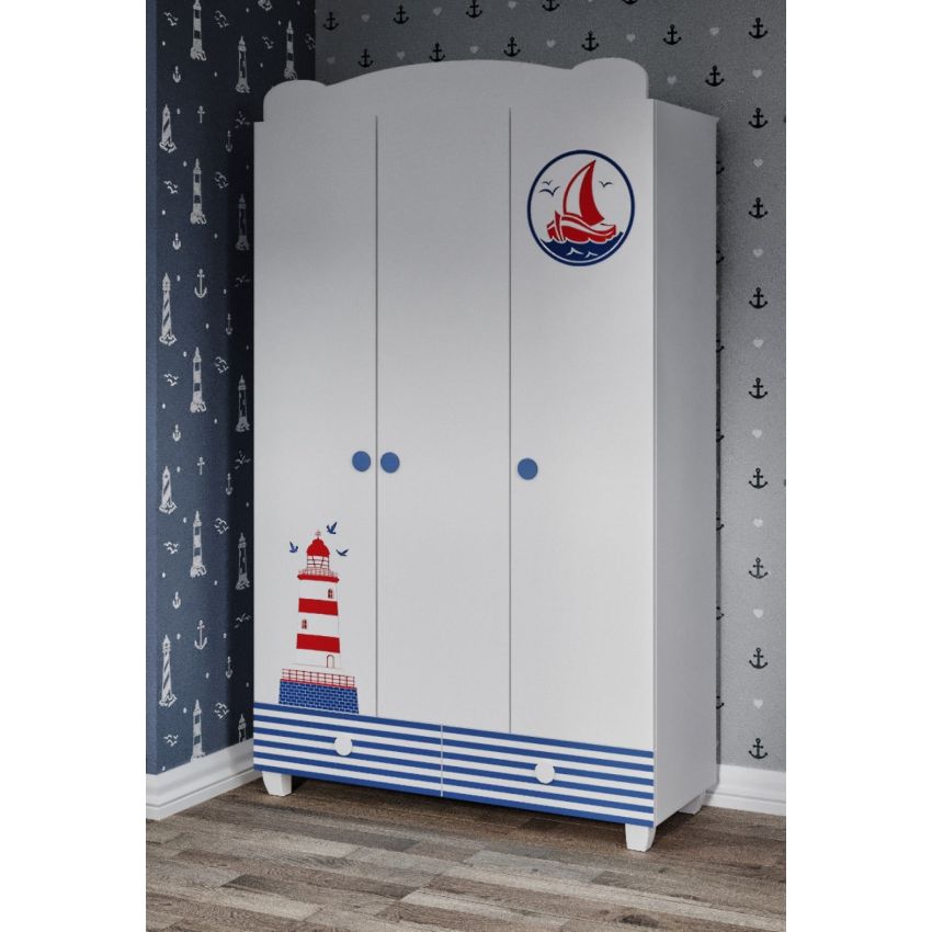 Dormitor tineret, Aqua marine, Alb Albastru, MDF