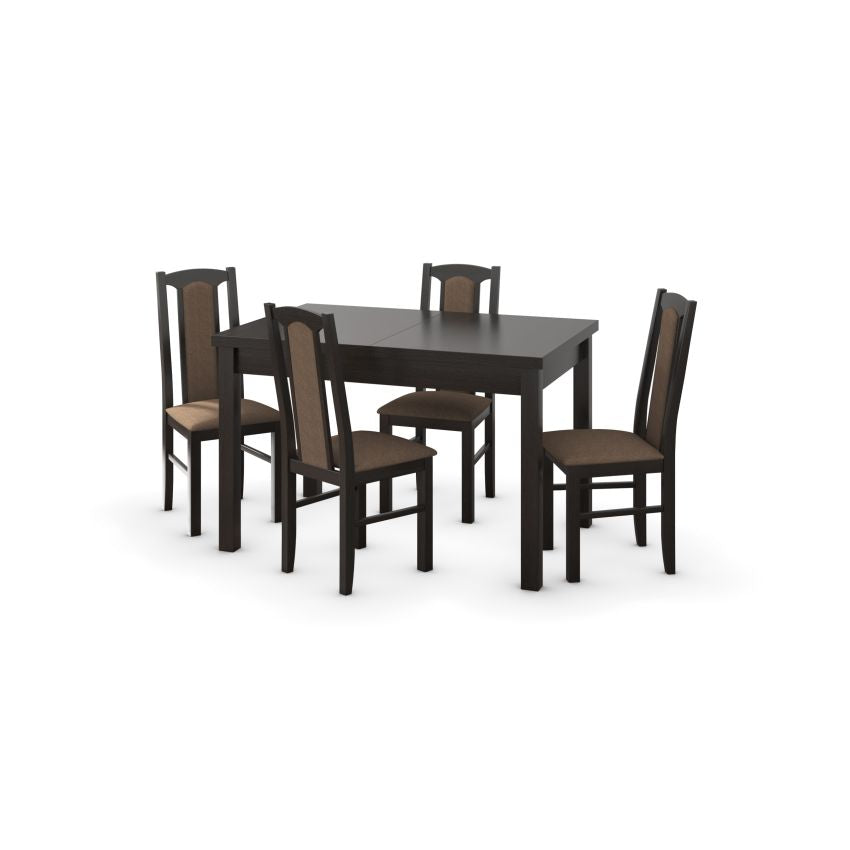 Set masa extensibila 120x150cm cu 4 scaune tapitate, mb-13 max5 si s-37 boss7 w15, wenge, lemn masiv, stofa