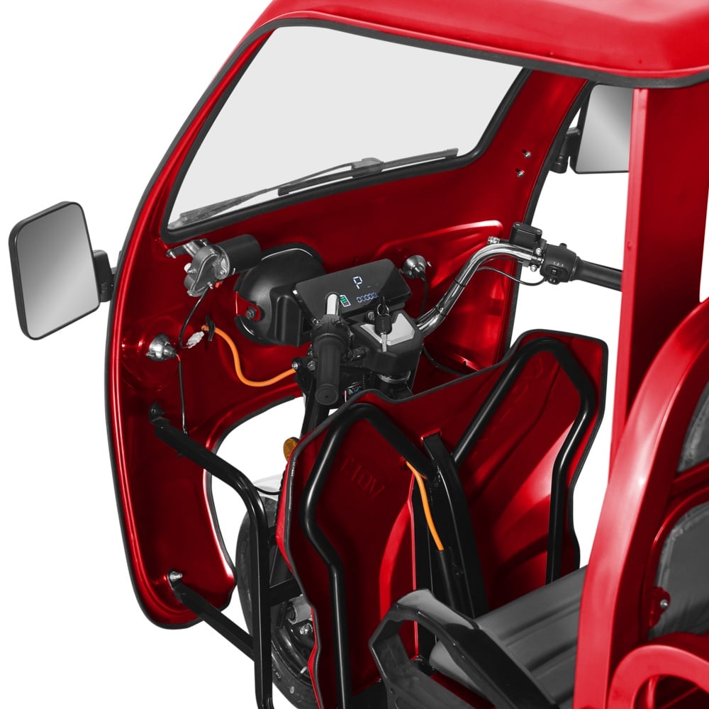 Voltarom Hercules, Motor 3900W, 72V, 45Ah, viteza maxima 45 km pe ora, pana la 50km autonomie, Cu Permis, Triciclu Electric, Cu cabina Rosu